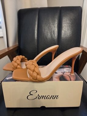 Braided Mule Heels in Cognac Brown